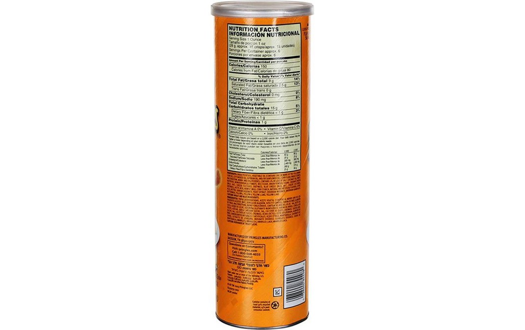 Pringles Cheddar Cheese Potato Crisps (Artificially Flavoured)   Container  169 grams